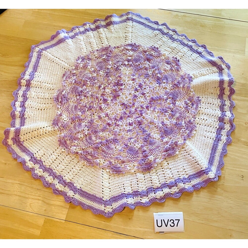 Lot of 2 Vintage Handcrafted Crocheted Doilies Purple/White Mix Cottage Core
